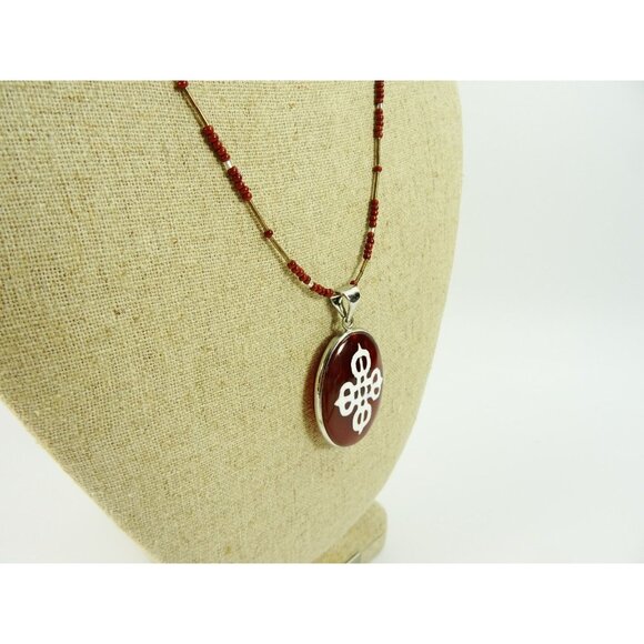 Tibetan Cross Stone Necklace Statement Choker Magnetic Clasp 16in - Picture 4 of 10